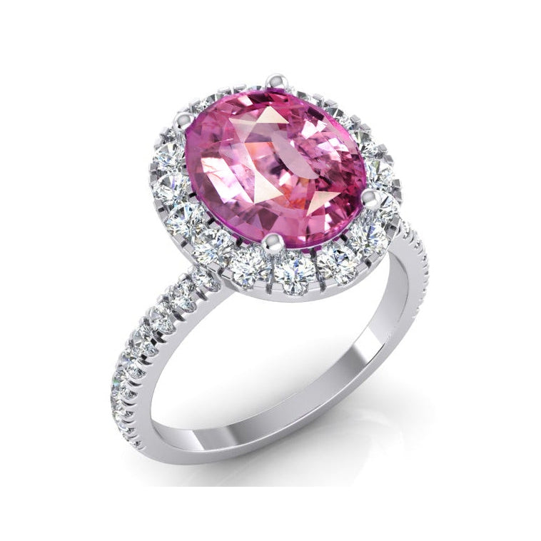 Roze Saffier Halo Diamanten Ring