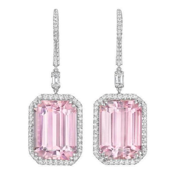 Roze kunziet en diamanten 22,50 ct Lady bengelen oorbellen wit goud 14k € - harrychadent.nl