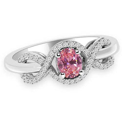 Roze ovaal geslepen saffier diamanten ring wit goud 14K 2 ct.