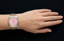 Afbeelding in Gallery-weergave laden, Roze parelmoer Natuurlijke echte diamant ( niet in het laboratorium gekweekt )en wijzerplaat 36 mm Rolex Datejust Two Tone horloge Oyster armband
