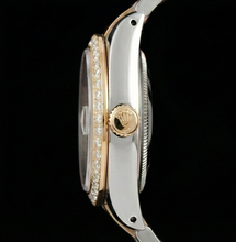 Afbeelding in Gallery-weergave laden, Roze parelmoer diamanten wijzerplaat 36 mm Rolex Datejust Two Tone horloge Oyster armband
