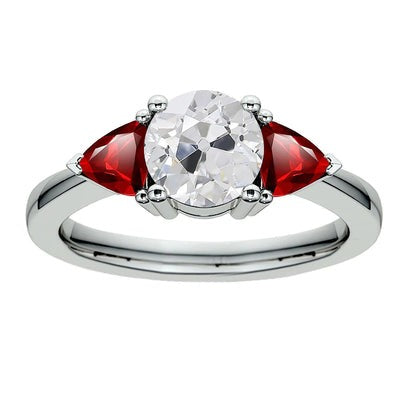 Ruby Aangepaste Sieraden Drie Stenen Oude Geslepen Echt Diamanten Ring