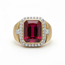 Afbeelding in Gallery-weergave laden, Birmese Robijn Radiant Slijpvorm Heren Ring in 10K Yellow Gold – hoofdaanzicht
