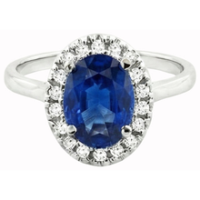 Afbeelding in Gallery-weergave laden, Saffier En Diamanten 5 Karaat Halo Ring Wit Goud 14K
