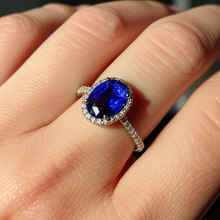 Afbeelding in Gallery-weergave laden, Saffier Verloving Ring Met Diamanten Halo
