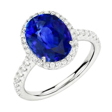 Afbeelding in Gallery-weergave laden, Saffier Verloving Ring Met Diamanten Halo
