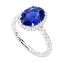 Afbeelding in Gallery-weergave laden, Saffier Verloving Ring Met Diamanten Halo
