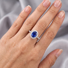 Afbeelding in Gallery-weergave laden, Saffier Verloving Ring Met Diamanten Halo
