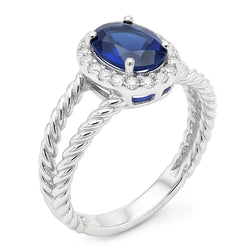 Saffier en Natuurlijke echte diamanten ( niet in een laboratorium gekweekt ) ovale fancy ring 1,55 karaat 14K witgoud