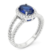 Afbeelding in Gallery-weergave laden, Saffier en Natuurlijke echte diamanten ( niet in een laboratorium gekweekt ) ovale fancy ring 1,55 karaat 14K witgoud
