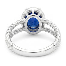 Afbeelding in Gallery-weergave laden, Saffier en Natuurlijke echte diamanten ( niet in een laboratorium gekweekt ) ovale fancy ring 1,55 karaat 14K witgoud
