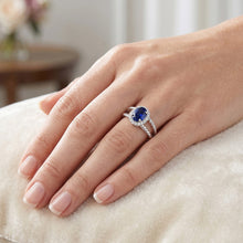 Afbeelding in Gallery-weergave laden, Saffier en Natuurlijke echte diamanten ( niet in een laboratorium gekweekt ) ovale fancy ring 1,55 karaat 14K witgoud
