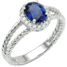 Afbeelding in Gallery-weergave laden, Saffier en Natuurlijke echte diamanten ( niet in een laboratorium gekweekt ) ovale fancy ring 1,55 karaat 14K witgoud
