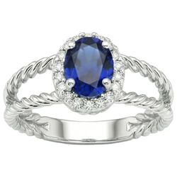 Saffier en Natuurlijke echte diamanten ( niet in een laboratorium gekweekt ) ovale fancy ring 1,55 karaat 14K witgoud
