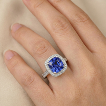 Afbeelding in Gallery-weergave laden, echte round saffier 3.00karaat ring met diamantaccenten
