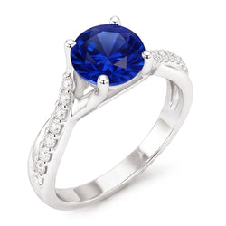 Sapphire Solitaire Ring Met Diamanten Accenten Gedraaide Schacht 2,50 Karaat