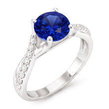 Afbeelding in Gallery-weergave laden, Sapphire Solitaire Ring Met Diamanten Accenten Gedraaide Schacht 2,50 Karaat
