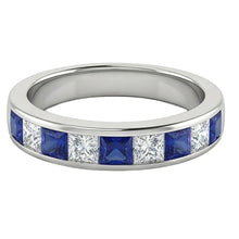 Afbeelding in Gallery-weergave laden, Sapphire &amp; Diamond Princess Eternity Band 1 karaat witgoud
