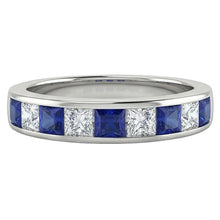 Afbeelding in Gallery-weergave laden, Sapphire &amp; Diamond Princess Eternity Band 1 karaat witgoud

