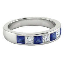 Afbeelding in Gallery-weergave laden, Sapphire &amp; Diamond Princess Eternity Band 1 karaat witgoud
