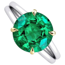 Afbeelding in Gallery-weergave laden, Fijne Smaragd Gekleurde Steen Ring 4-karaat 14 Karaat Tweekleurig Goud – zijaanzicht
