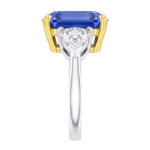 Afbeelding in Gallery-weergave laden, Smaragd 3-Steens Natuurlijke uit de aarde gewonnen Diamanten Ring Blauwe Saffier 5 Karaat Tweekleurig Goud
