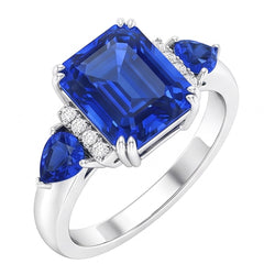 Smaragd Drie Stenen Blauwe Saffier Ring & Natuurlijke uit de aarde gewonnen Diamanten 3 Karaat