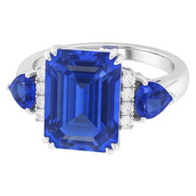 Afbeelding in Gallery-weergave laden, Smaragd Drie Stenen Blauwe Saffier Ring &amp; Natuurlijke uit de aarde gewonnen Diamanten 3 Karaat
