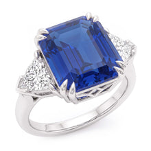 Afbeelding in Gallery-weergave laden, Smaragd Saffier Edelsteen Ring 4 Karaat Triljoen Diamanten 3 Steen Goud
