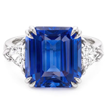 Afbeelding in Gallery-weergave laden, Smaragd Saffier Edelsteen Ring 4 Karaat Triljoen Diamanten 3 Steen Goud
