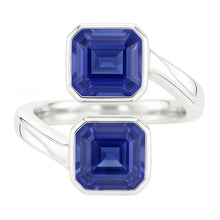 Afbeelding in Gallery-weergave laden, Smaragd Saffier Ring 2 stenen ring set 3 karaats gespleten schacht filigraan
