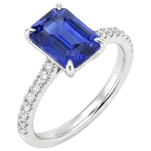 Afbeelding in Gallery-weergave laden, Smaragd Solitaire Ring met Accenten Blauwe Saffier &amp; Diamant 4 Karaat
