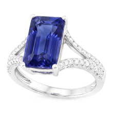 Afbeelding in Gallery-weergave laden, Smaragd edelsteen blauwe saffier ring 4,50 karaat witgouden gespleten schacht
