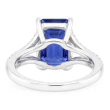 Afbeelding in Gallery-weergave laden, Smaragd edelsteen blauwe saffier ring 4,50 karaat witgouden gespleten schacht
