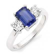 Afbeelding in Gallery-weergave laden, Smaragd edelsteen saffier ring Natuurlijke echte diamant ( niet in het laboratorium gekweekt ) 3 steen rond geslepen 3 karaat goud
