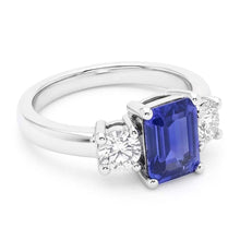 Afbeelding in Gallery-weergave laden, Smaragd edelsteen saffier ring Natuurlijke echte diamant ( niet in het laboratorium gekweekt ) 3 steen rond geslepen 3 karaat goud
