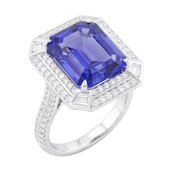 Smaragd vormige Natuurlijke echte diamant ( niet in het laboratorium gekweekt )en blauwe saffier ring 4.50 karaat effenen set accenten