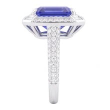 Afbeelding in Gallery-weergave laden, Smaragd vormige Natuurlijke echte diamant ( niet in het laboratorium gekweekt )en blauwe saffier ring 4.50 karaat effenen set accenten
