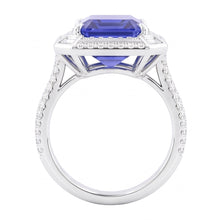 Afbeelding in Gallery-weergave laden, Smaragd vormige Natuurlijke echte diamant ( niet in het laboratorium gekweekt )en blauwe saffier ring 4.50 karaat effenen set accenten
