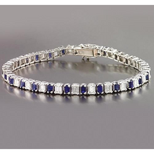 Afbeelding in Gallery-weergave laden, Smaragd Diamant Ceylon Saffier Tennis Armband Prong Set
