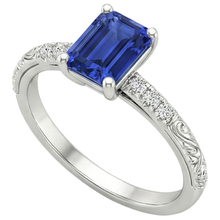 Afbeelding in Gallery-weergave laden, Smaragdgroene edelsteen met accenten Ring blauwe saffier en Natuurlijke echte diamant ( niet in het laboratorium gekweekt ) 3,50 karaat
