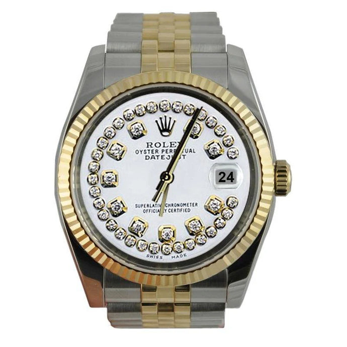 Snaar diamanten wijzerplaat Datumjust Rolex herenhorloge Roestvrij staal en goud jubileum
