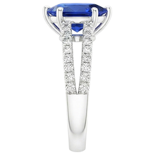 Afbeelding in Gallery-weergave laden, Solitaire Accenten Ring Dubbele Schacht Blauwe Saffier &amp; Diamanten 4 Karaat
