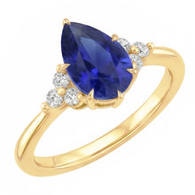 Afbeelding in Gallery-weergave laden, Solitaire Accenten Ring Peer Blauwe Saffier &amp; Diamanten 3,50 Karaat
