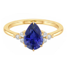 Afbeelding in Gallery-weergave laden, Solitaire Accenten Ring Peer Blauwe Saffier &amp; Diamanten 3,50 Karaat

