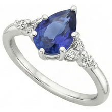 Afbeelding in Gallery-weergave laden, Solitaire Accenten Ring Peer Blauwe Saffier &amp; Diamanten 4,75 Karaat
