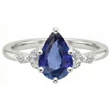 Afbeelding in Gallery-weergave laden, Solitaire Accenten Ring Peer Blauwe Saffier &amp; Diamanten 4,75 Karaat

