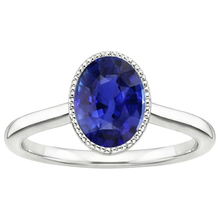 Afbeelding in Gallery-weergave laden, Solitaire Bezel Set Ceylon Saffier Ring Ovaal Wit Goud 3 Karaat
