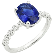 Afbeelding in Gallery-weergave laden, Solitaire Edelsteen Ring Met Diamanten Accenten Ceylon Sapphire 3 Karaat
