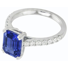 Afbeelding in Gallery-weergave laden, Solitaire Emerald Blue Sapphire Ring &amp; Pave Set Natuurlijke echte diamant ( niet in het laboratorium gekweekt )en 3,50 karaat
